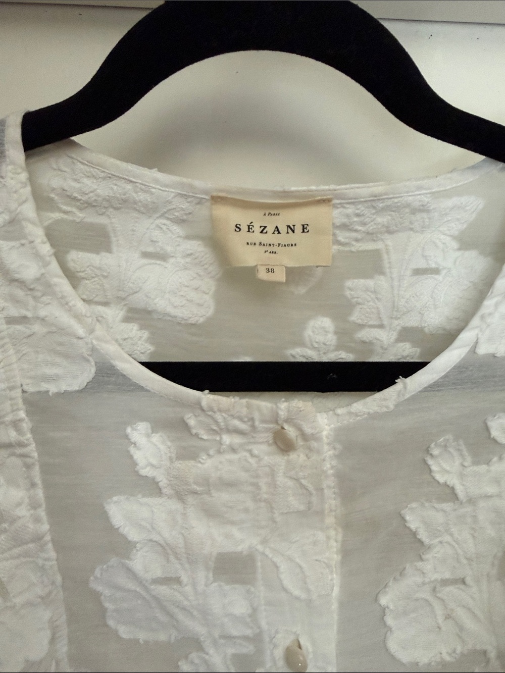 Sezane Paolina Blouse White Lace Floral - Picture 9 of 10